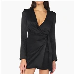 WeWoreWhat Dress Wrap Mini‎ Black Ruched Satin Women's Size XS Party
